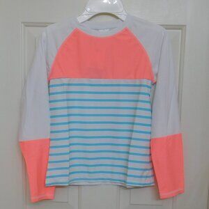 NWT Girls Snapper Rock White Blue Bright Orange Long Sleeve RashGuard sz 12